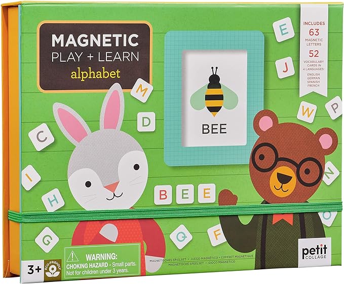 Petit Collage Magnetic Play Scene, Numbers + Letters – Magnetic Learning Activity with English, German, Spanish, and French