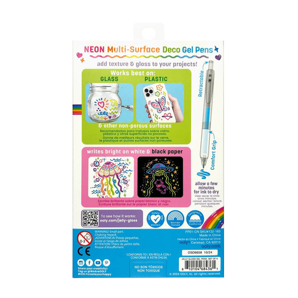OOLY Jelly Gloss Neon Multi-Surface Deco Gel Pens - Set of 6