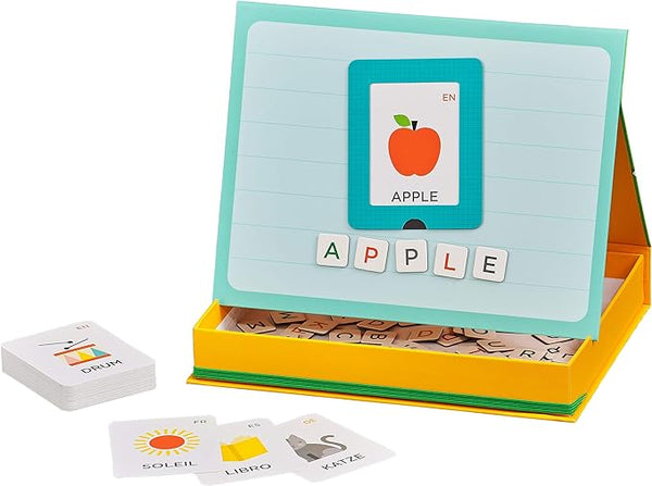 Petit Collage Magnetic Play Scene, Numbers + Letters – Magnetic Learning Activity with English, German, Spanish, and French