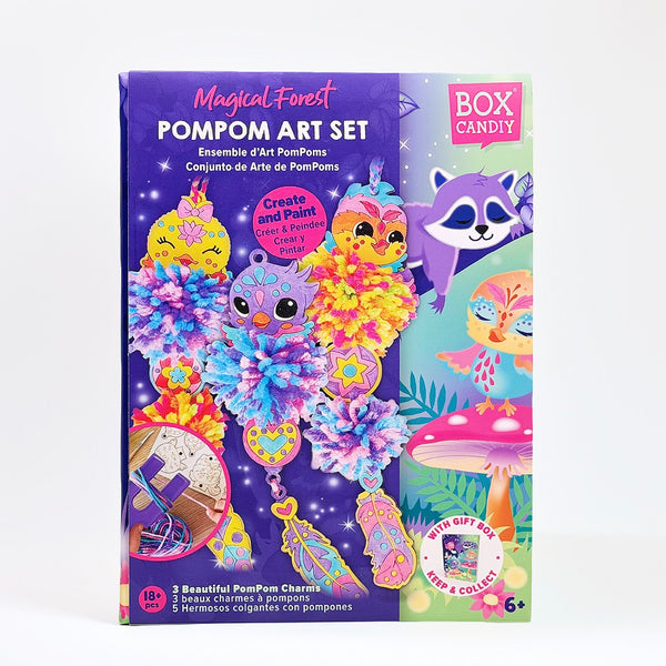 BOX CANDIY Magical Forest PomPom Art Set – DIY Wooden Charm Craft Kit (Ages 6+)
