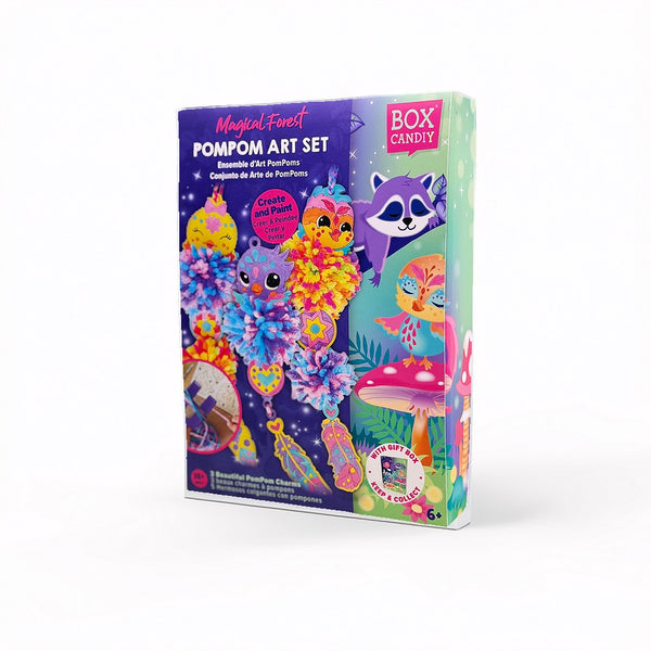 BOX CANDIY Magical Forest PomPom Art Set – DIY Wooden Charm Craft Kit (Ages 6+)