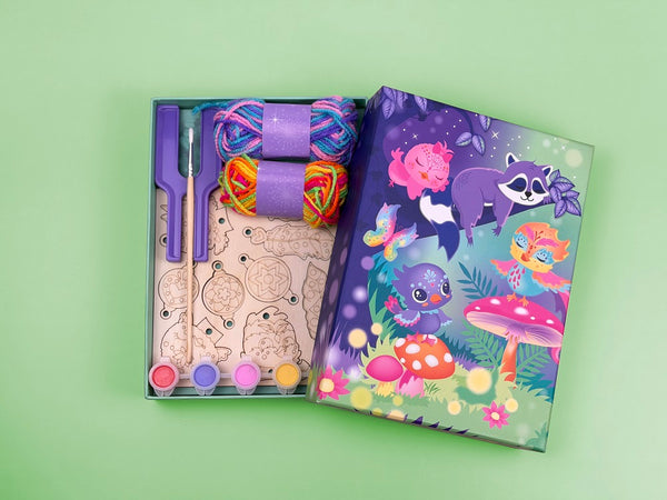 BOX CANDIY Magical Forest PomPom Art Set – DIY Wooden Charm Craft Kit (Ages 6+)