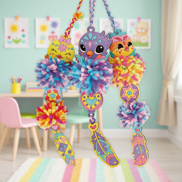 BOX CANDIY Magical Forest PomPom Art Set – DIY Wooden Charm Craft Kit (Ages 6+)