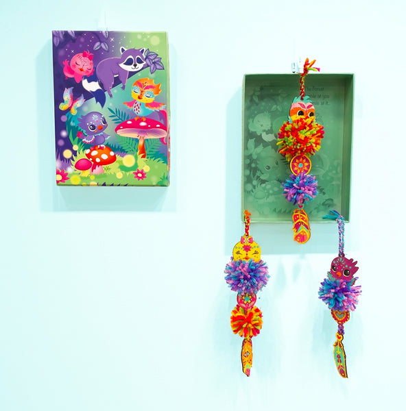 BOX CANDIY Magical Forest PomPom Art Set – DIY Wooden Charm Craft Kit (Ages 6+)