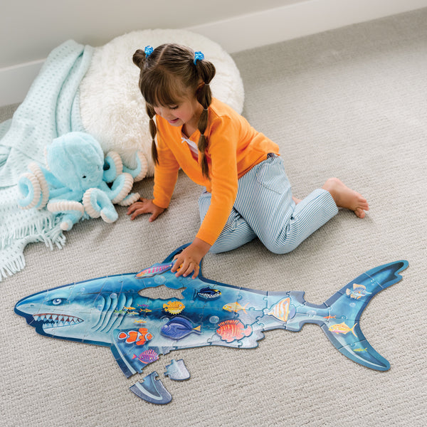Peaceable Kingdom Shiny Shark Shaped Floor Puzzle (53 Pcs) | Kids Educational Toy Singapore