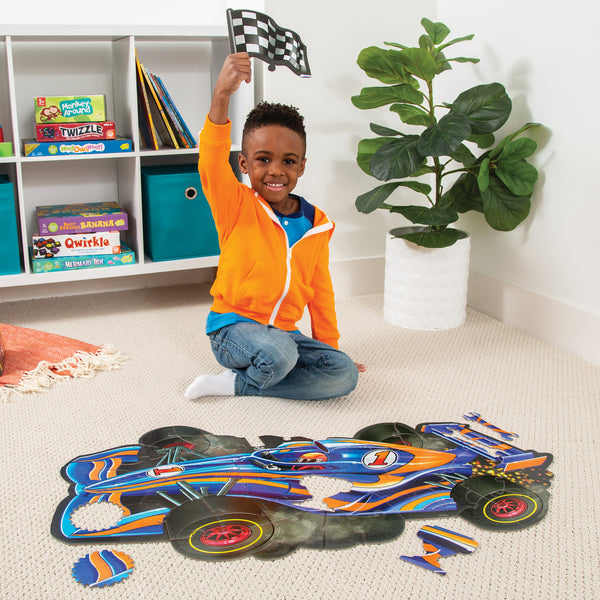 Peaceable Kingdom Shiny Racecar Shaped Floor Puzzle (48 Pcs) | Kids Educational Toy Singapore