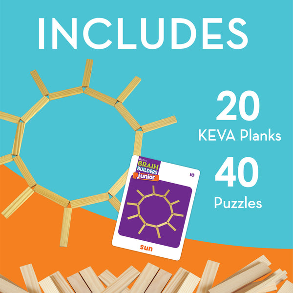 MindWare KEVA Brain Builders Junior – STEM Wooden Building Puzzle Set (Ages 4+)