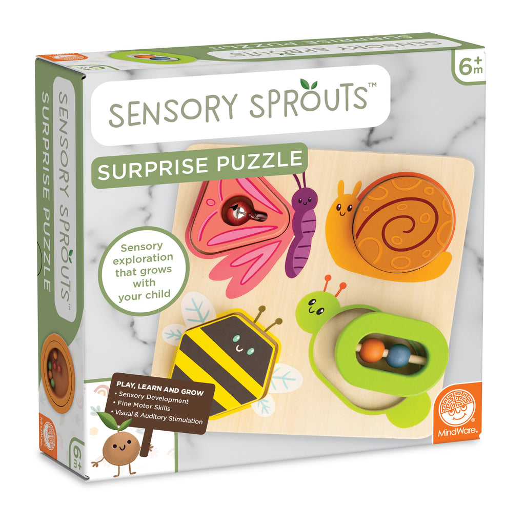 MindWare Sensory Sprouts Surprise Puzzle | Wooden Sensory Toys for Toddlers