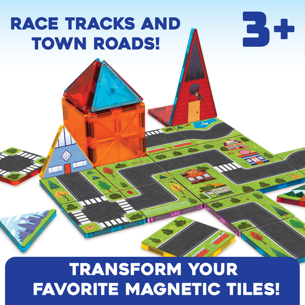 MindWare Flip Formers: Roads Magnetic Tile Toppers Set (50-Piece Add-On)