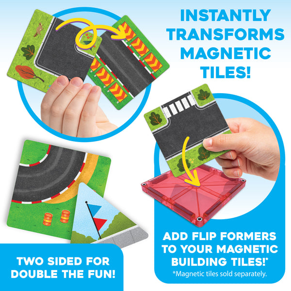 MindWare Flip Formers: Roads Magnetic Tile Toppers Set (50-Piece Add-On)
