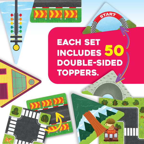 MindWare Flip Formers: Roads Magnetic Tile Toppers Set (50-Piece Add-On)
