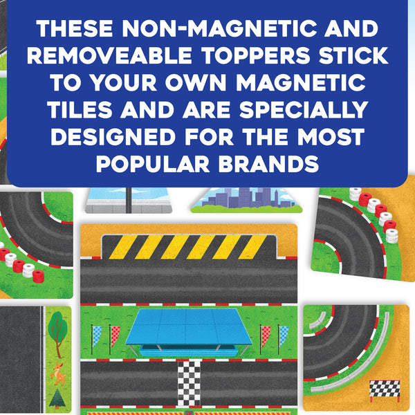 MindWare Flip Formers: Roads Magnetic Tile Toppers Set (50-Piece Add-On)