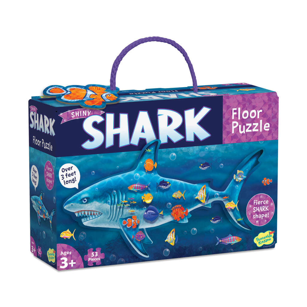 Peaceable Kingdom Shiny Shark Shaped Floor Puzzle (53 Pcs) | Kids Educational Toy Singapore