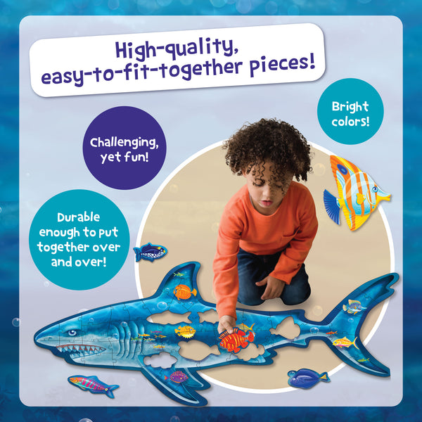 Peaceable Kingdom Shiny Shark Shaped Floor Puzzle (53 Pcs) | Kids Educational Toy Singapore