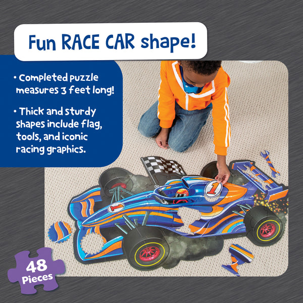 Peaceable Kingdom Shiny Racecar Shaped Floor Puzzle (48 Pcs) | Kids Educational Toy Singapore