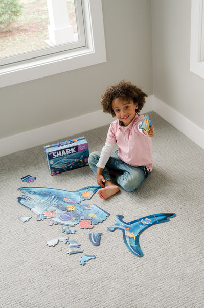 Peaceable Kingdom Shiny Shark Shaped Floor Puzzle (53 Pcs) | Kids Educational Toy Singapore