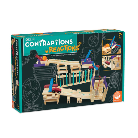 KEVA Contraptions Reactions Building Set by MindWare - STEM Wooden Plank Chain Reaction Toy (Ages 7+)