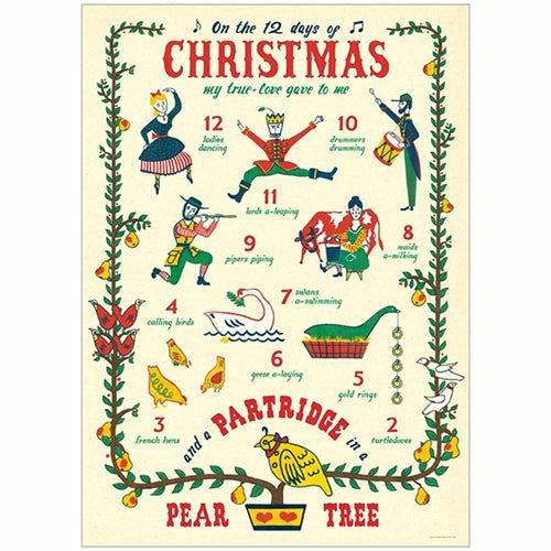 Cavallini Decorative Poster - Twelve Days of Christmas