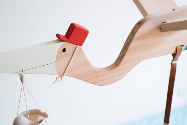 Wood Mobile Baby Stork/Pelican from Eguchi