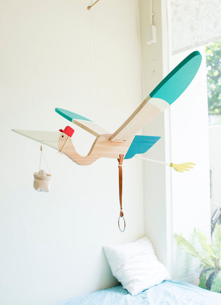 Wood Mobile Baby Stork/Pelican from Eguchi